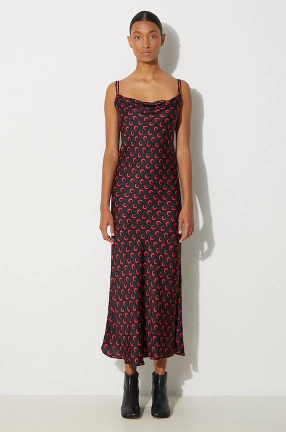 Marine Serre dress Moon Printed Flou Long Slip Dress maxi black WDR302A.CWOV0040