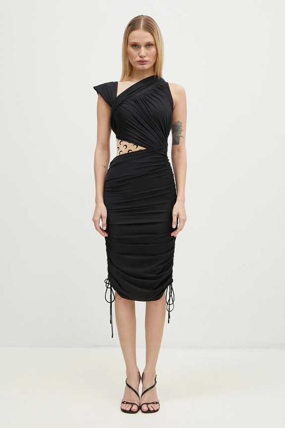 Marine Serre sukienka Draped Jersey Draped Dress okrągły czarny WDR303A.RJER0018