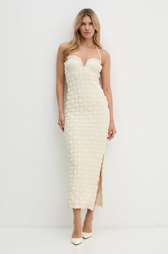 Nanushka rochie HAYLEN midi bej NW24PFBS04511