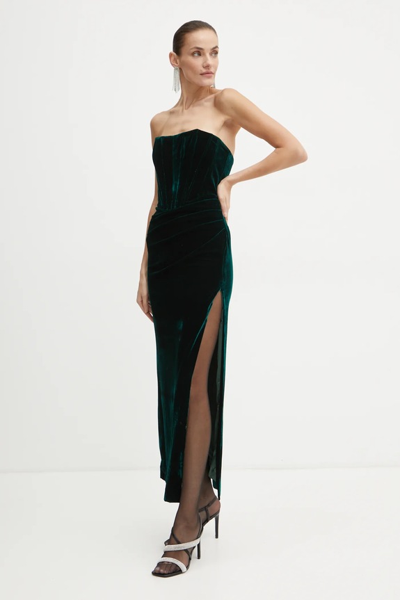 Bardot rochie de catifea EVERLASTING midi verde 58082DB4