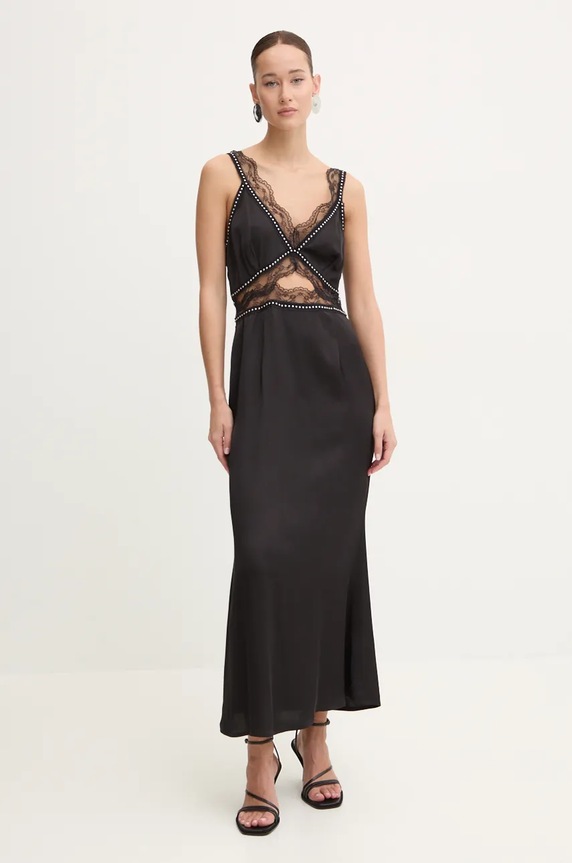 Never Fully Dressed rochie Mimi Dress with Stud Trim maxi negru NFDDR1658