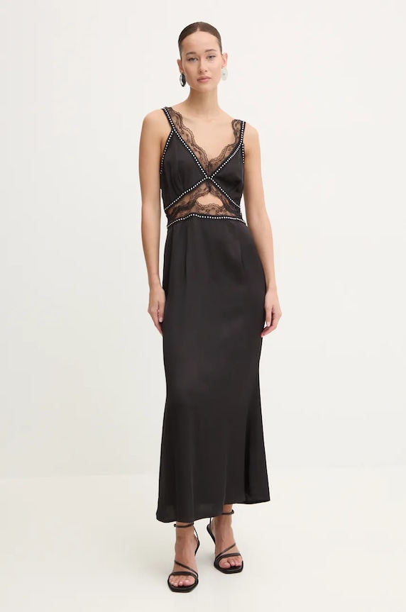 Never Fully Dressed rochie Mimi Dress with Stud Trim maxi negru NFDDR1658