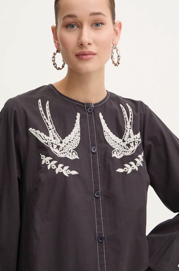 Памучна рокля Never Fully Dressed EmbroideSwallow Roamnce Mini Dress черен NFDDR1573