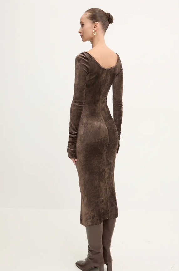 Ρούχα Βελούδινο φόρεμα Rick Owens Lilies LI02D5532VSTET2 καφέ