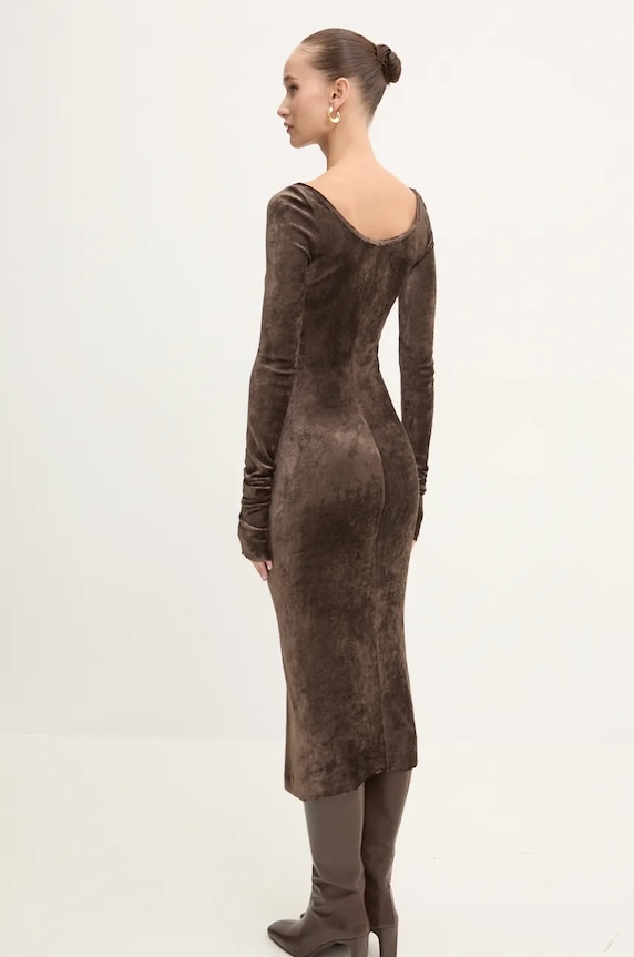 Ρούχα Βελούδινο φόρεμα Rick Owens Lilies LI02D5532VSTET2 καφέ