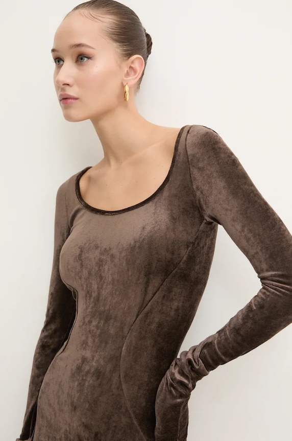 Βελούδινο φόρεμα Rick Owens Lilies LI02D5532VSTET2 καφέ