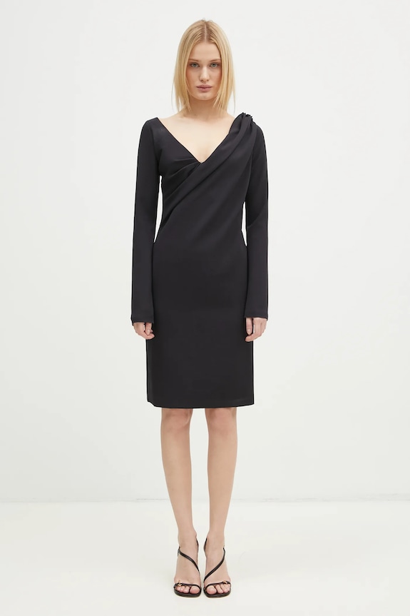 Šaty JW Anderson Shoulder Drape V-Neck Dress s elastanom čierna DR0446.PG1573.999