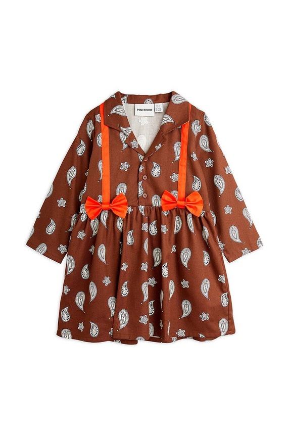 Dječja pamučna haljina Mini Rodini Paisley 2475010016 smeđa AW24