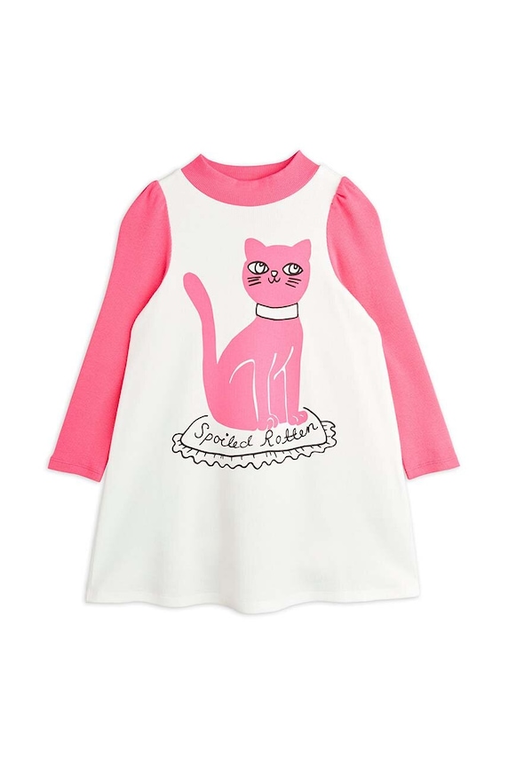 Dievčenské bavlnené šaty Mini Rodini Cat 2475010710 ružová AW24