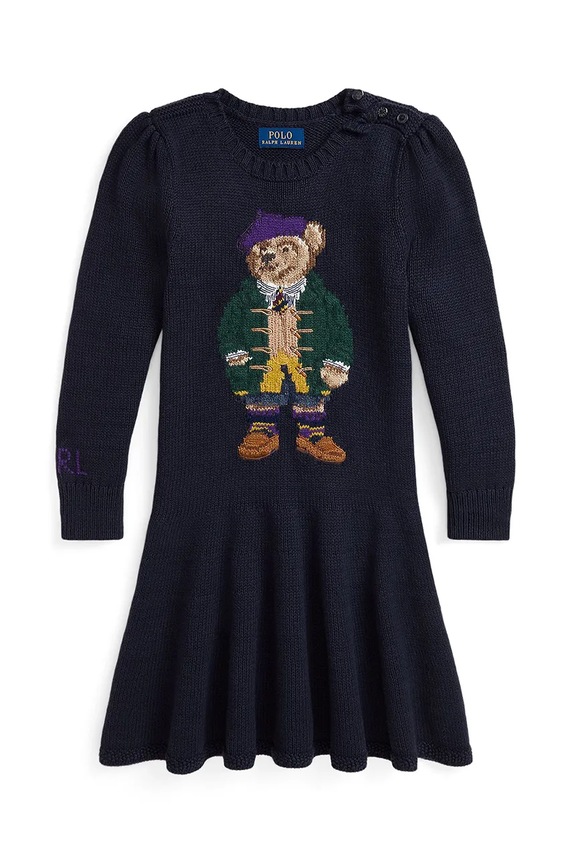 Dječja pamučna haljina Polo Ralph Lauren 312950801001 mornarsko plava AW24