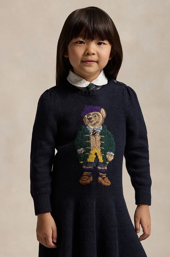 Dječja pamučna haljina Polo Ralph Lauren mornarsko plava 312950801001