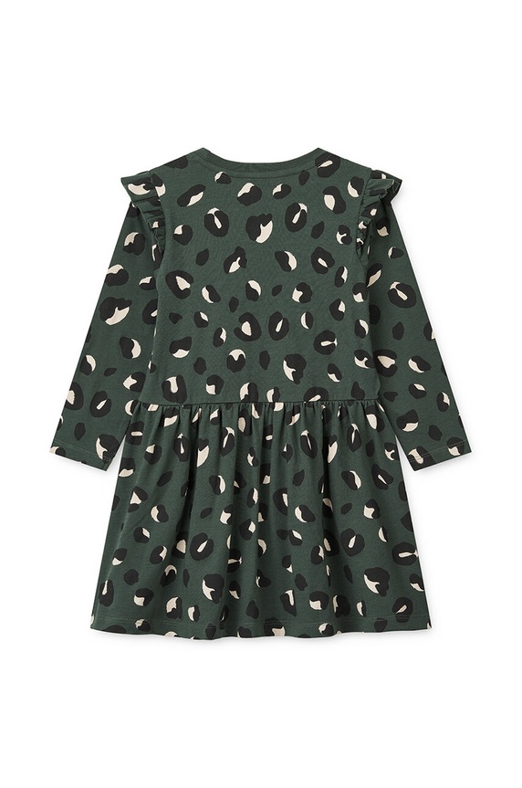 Deklice Otroška bombažna obleka Liewood Lima Printed Frill Longsleeve Dress LW19484 zelena
