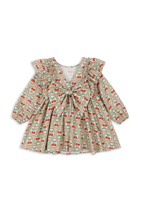 Konges Sløjd rochie din bumbac pentru copii EVIA LS BOW DRESS GOTS KS101964 bej AW24
