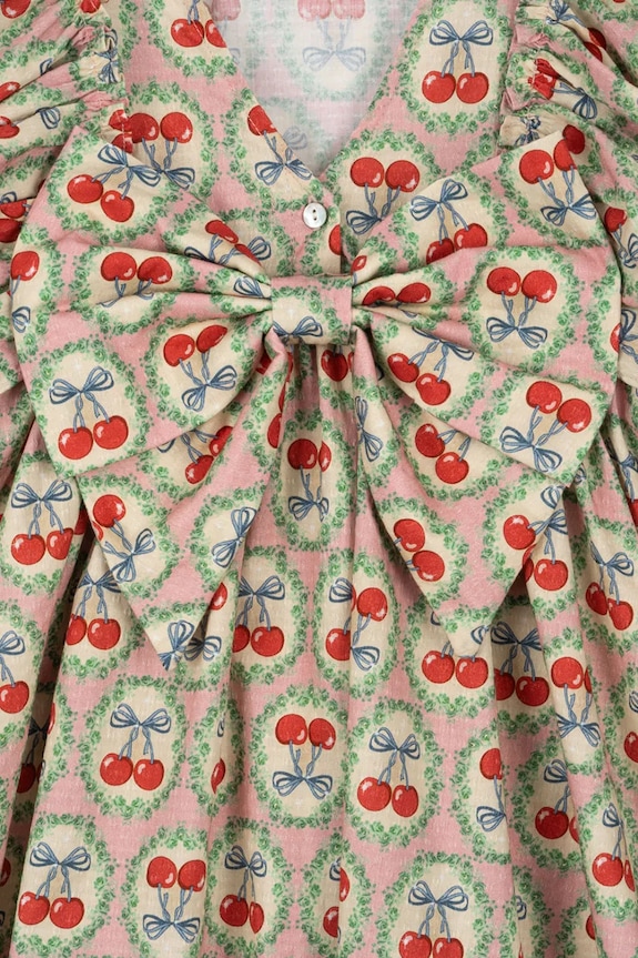 Fete Konges Sløjd rochie din bumbac pentru copii EVIA LS BOW DRESS GOTS KS101964 bej