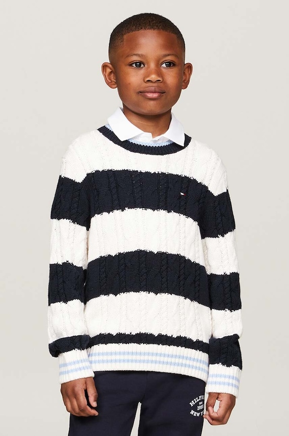Detský sveter Tommy Hilfiger stredne hrubá tmavomodrá KB0KB09075.9BYH.116.122