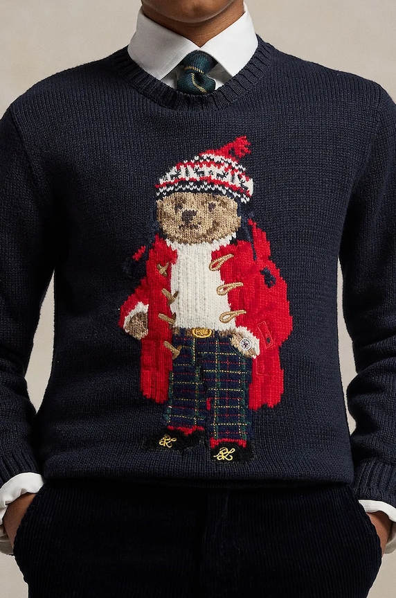 Παιδικό βαμβακερό πουλόβερ Polo Ralph Lauren σκούρο μπλε 323951416001