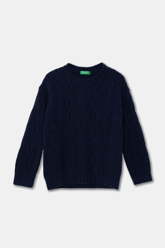 United Colors of Benetton gyerek gyapjú pulóver sima sötétkék 1344G100R.P.Seasonal
