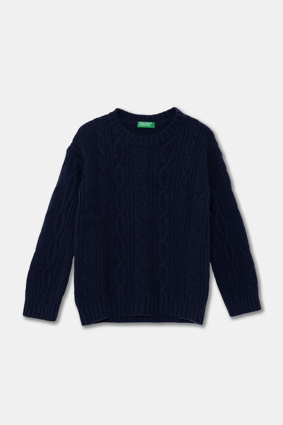 United Colors of Benetton gyerek gyapjú pulóver sima sötétkék 1344G100R.P.Seasonal