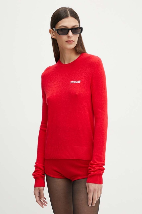 Pulover s dodatkom vune 2NDDAY 2ND Lance TT - Soft Wool Blen s dodatkom vune crvena 2244340408