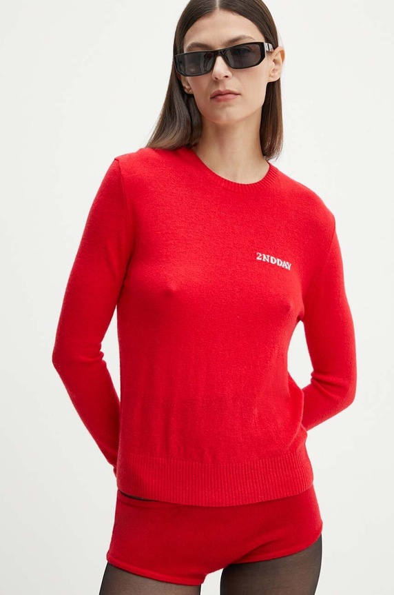 Pulover s dodatkom vune 2NDDAY 2ND Lance TT - Soft Wool Blen crvena 2244340408