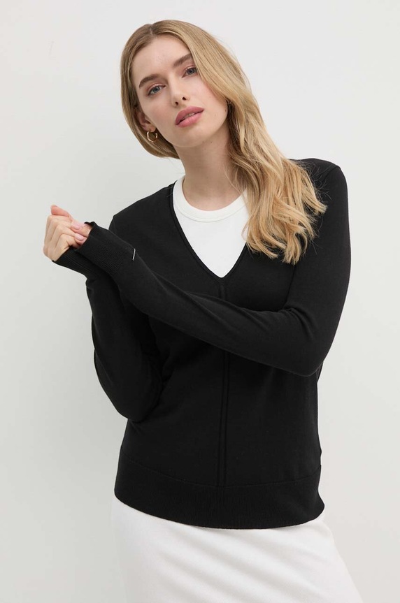 Pulover s dodatkom svile Calvin Klein bez uzorka crna K20K207569