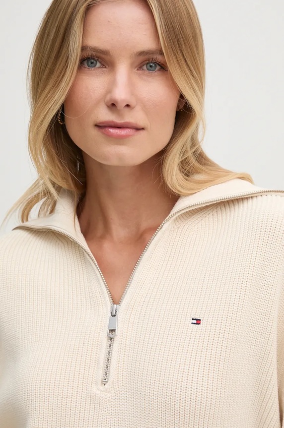 Βαμβακερό πουλόβερ Tommy Hilfiger μπεζ WW0WW42141
