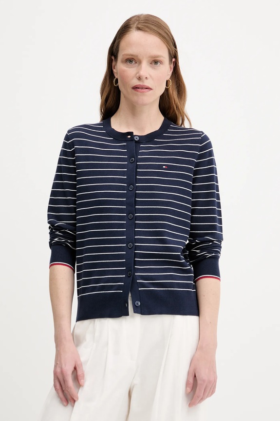 Tommy Hilfiger kardigán sima sötétkék WW0WW42370