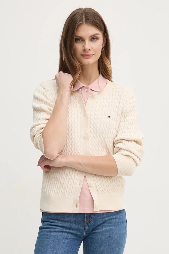 Tommy Hilfiger cardigan din bumbac bej WW0WW43329