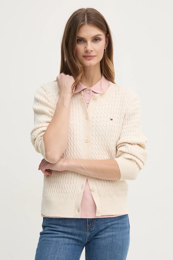 Tommy Hilfiger cardigan din bumbac bej WW0WW43329