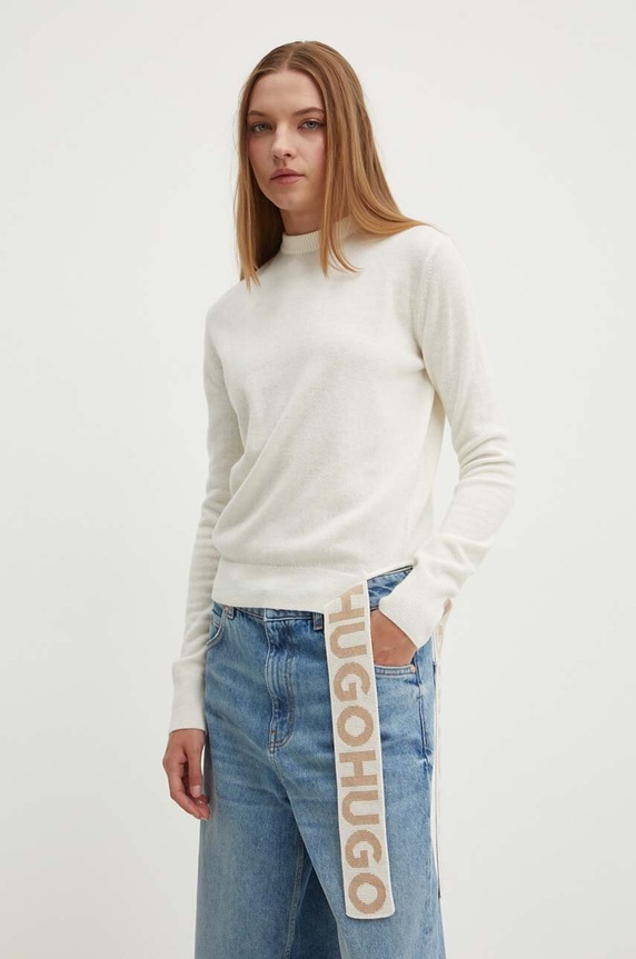 Μάλλινη μπλουζα HUGO 50518313 μπεζ AW24