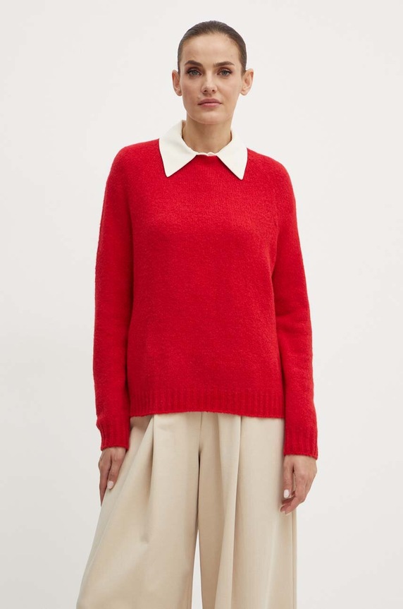 Svetr z vlněné směsi Weekend Max Mara kulatý červená 2425366111600