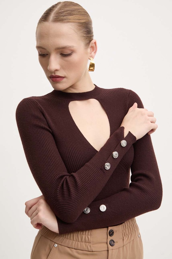 Pinko sweter wełniany szpic brązowy 104015.A15S
