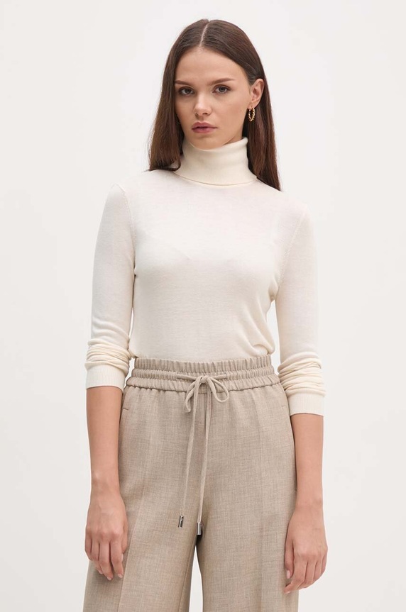 Sveter s prímesou hodvábu Lauren Ralph Lauren rolák béžová 200940470