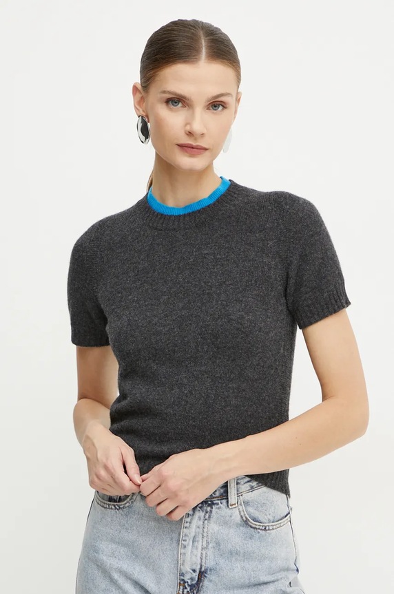 Pinko sweter wełniany okrągły szary 104342.A277