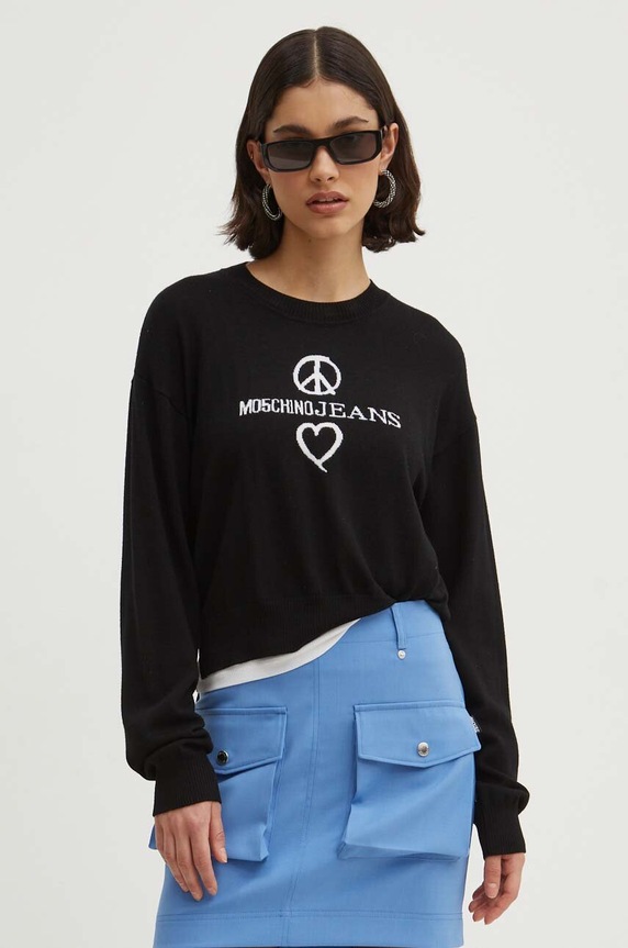 Moschino Jeans sweter wełniany okrągły czarny 0932.8203