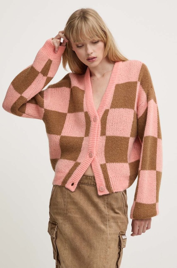 Stine Goya sweter z domieszką wełny zapinany różowy SG5942