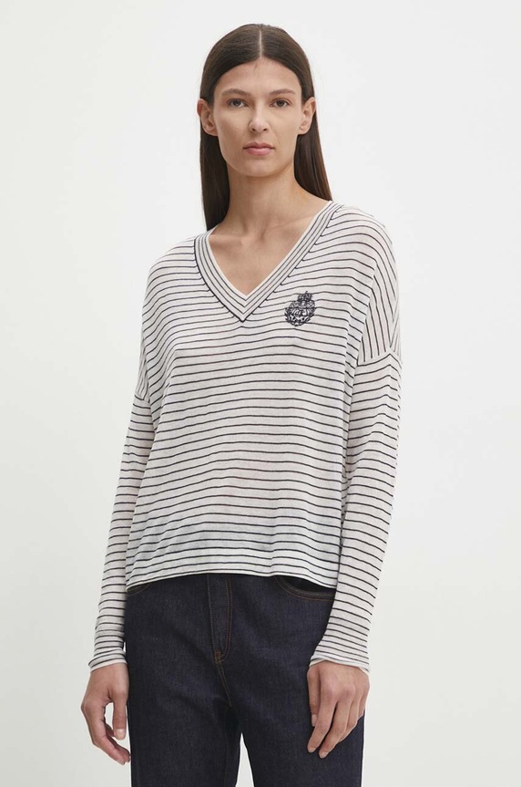 The Kooples pulover de lana subtiri alb FPUL29006K