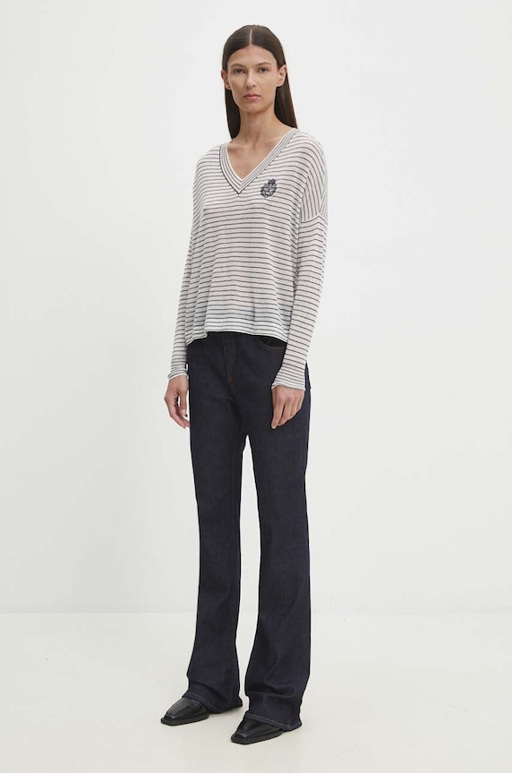 The Kooples pulover de lana FPUL29006K alb AW24