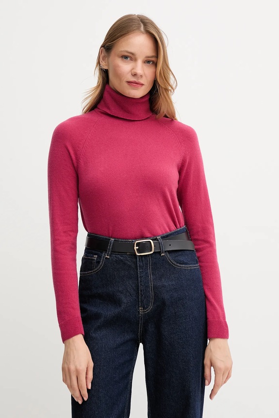 Sveter s prímesou vlny United Colors of Benetton rolák ružová 1035D2551