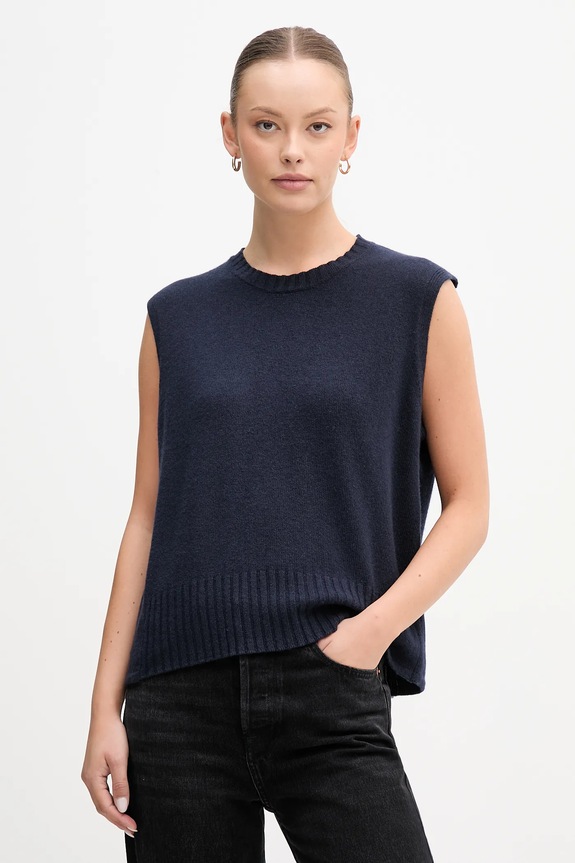 United Colors of Benetton vestă din amestec de lână subtiri bleumarin 126WD10BA