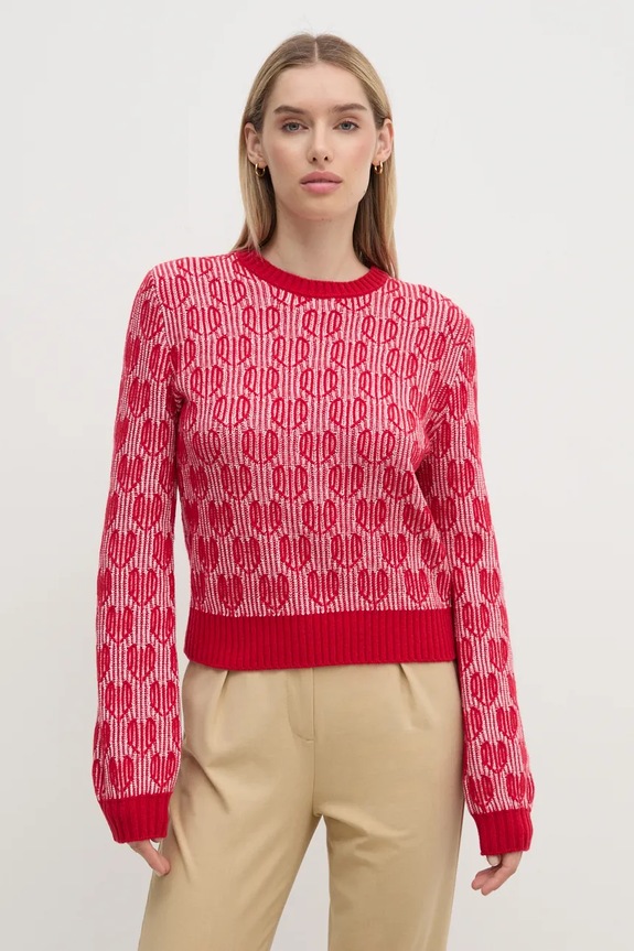 United Colors of Benetton gyapjúkeverék pulóver mintás piros 1435E10BO