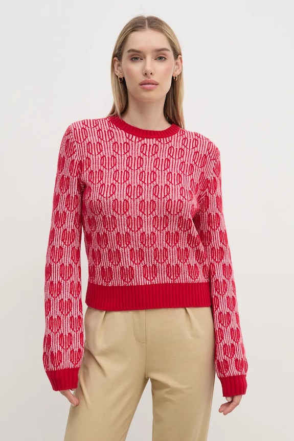 United Colors of Benetton gyapjúkeverék pulóver mintás piros 1435E10BO