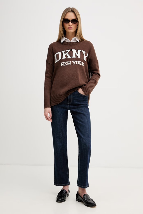 DKNY sweter damski DJ4R0362 brązowy AW25