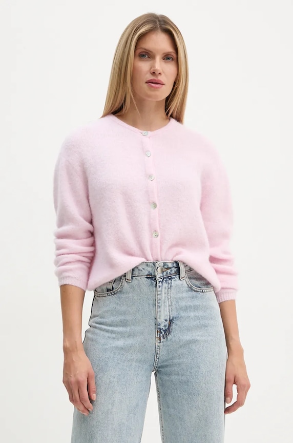 Μάλλινη ζακέτα American Vintage με μείγμα μαλλιού ροζ VITO19EH24