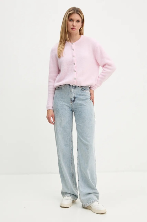 Μάλλινη ζακέτα American Vintage VITO19EH24 ροζ AW24