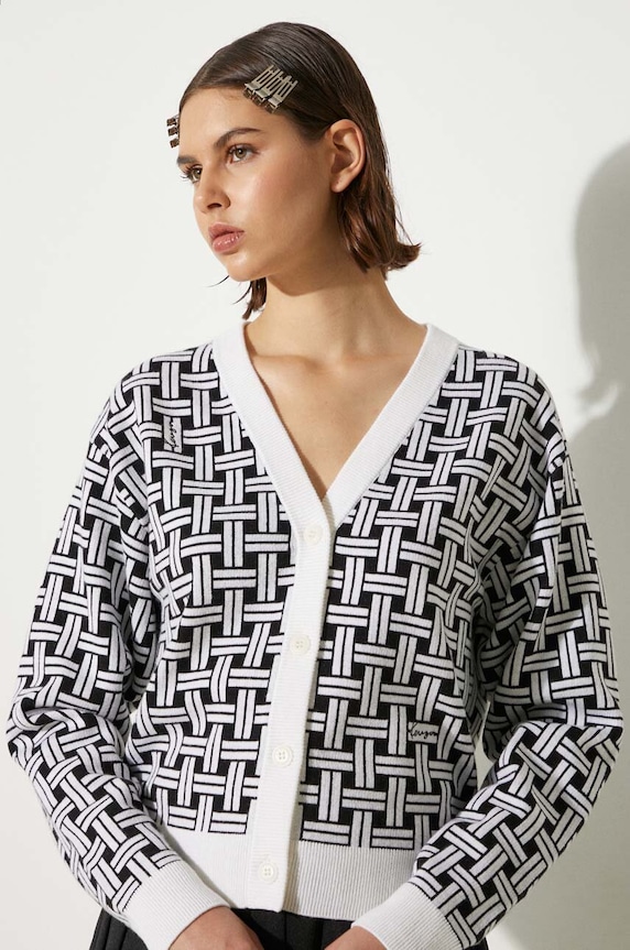 Kenzo kardigan z domieszką wełny Weave Cardigan FE62CA4723CA.02 biały