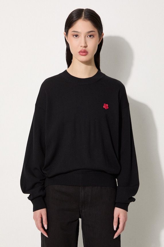 Kenzo sweter wełniany Rws Boke Crest Jumper okrągły czarny FE62PU4893LB.99J