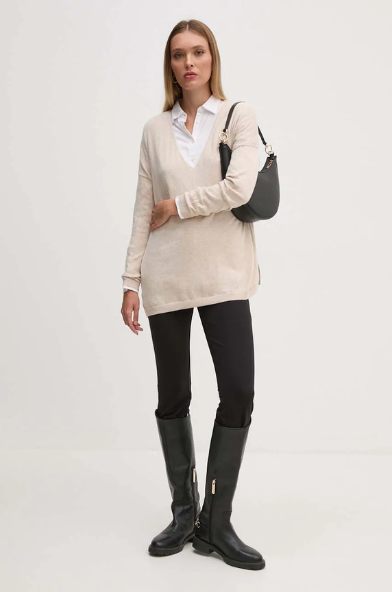 Pepe Jeans pulover din amestec de lana ISELA V-NECK PL702220 bej AW24