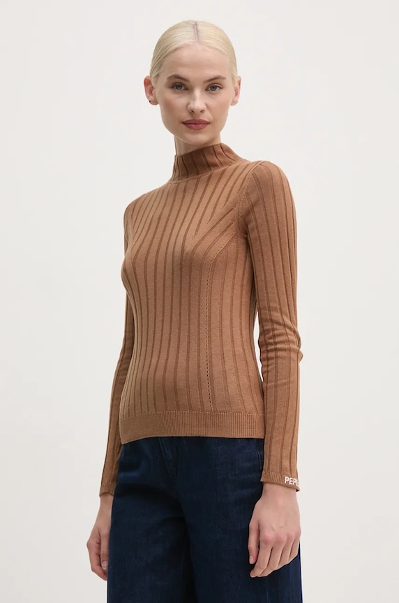 Sveter Pepe Jeans IZABEL TURTLENECK V výstrih béžová PL702224