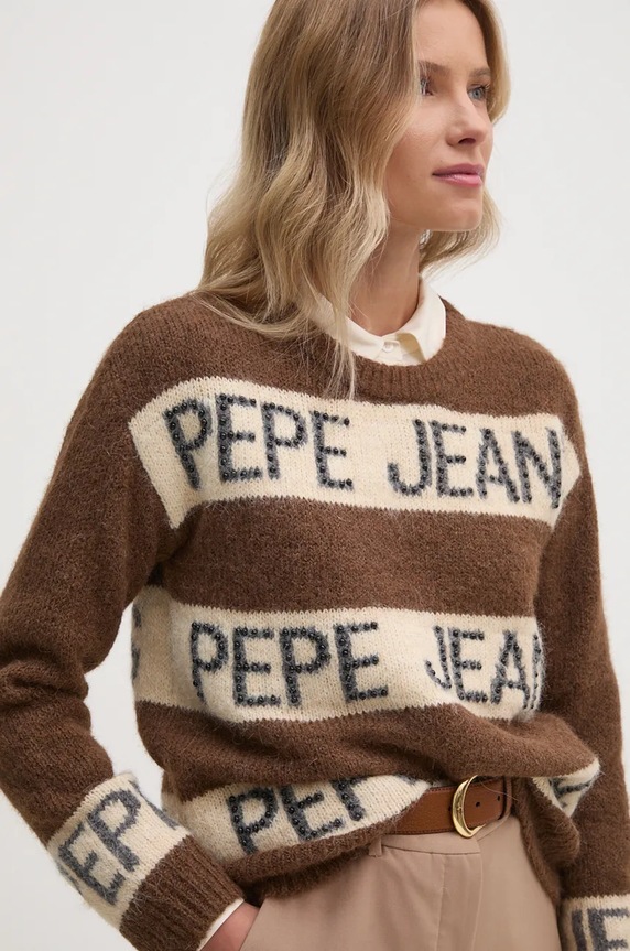 Pepe Jeans gyapjúkeverék pulóver HELMI gyapjú szállal barna PL702226